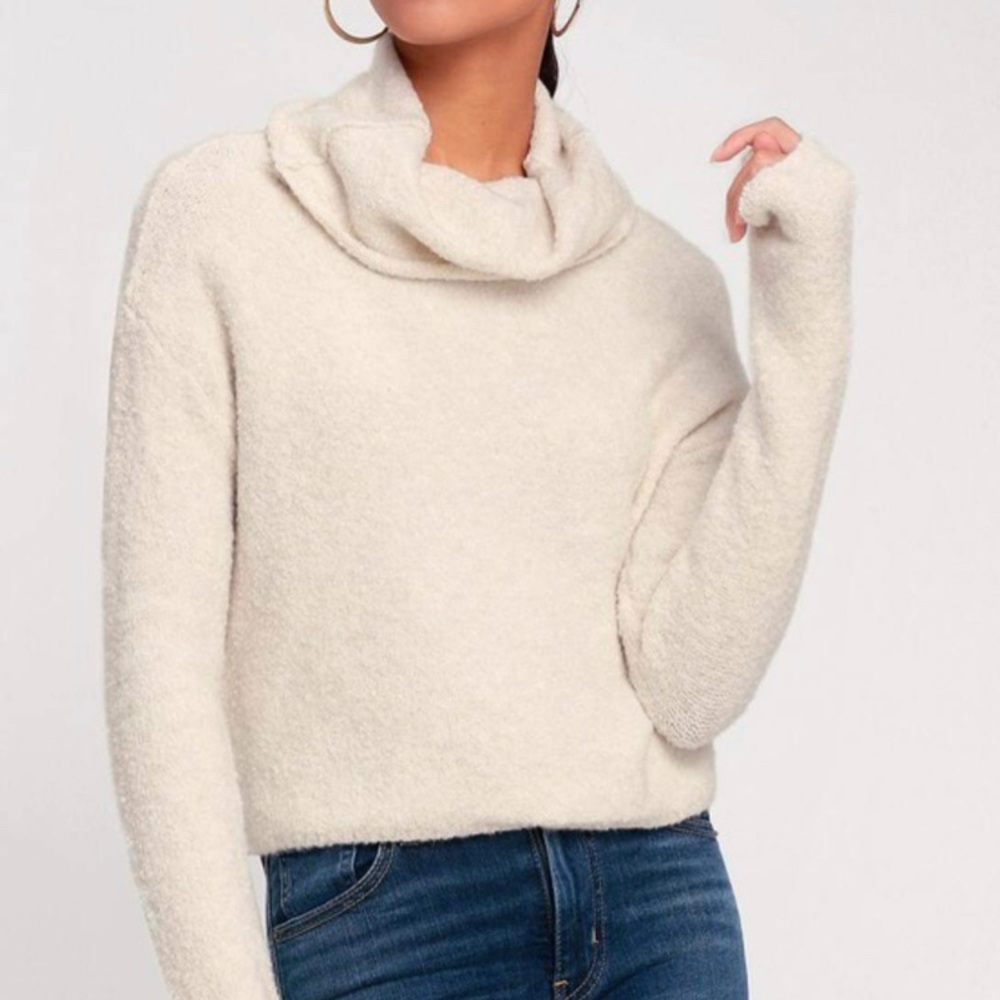 Free People Stormy Cream Cowl Neck Sweater Top